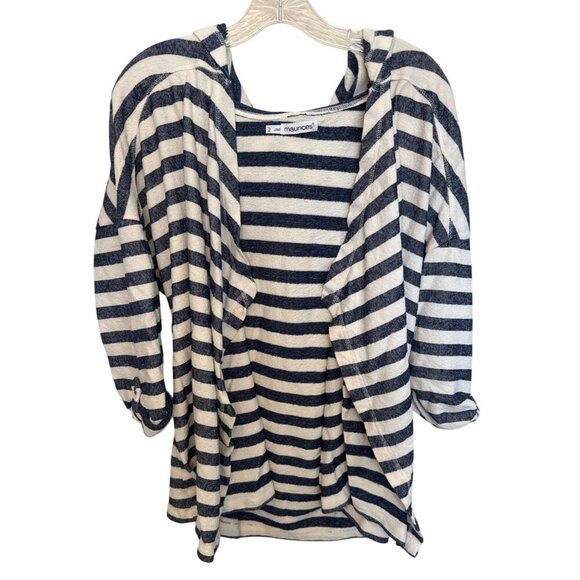 Maurices Womens Striped Hooded Cardigan Size 2XL Blue & White With Roll-Up Sleev - Picture 1 of 5